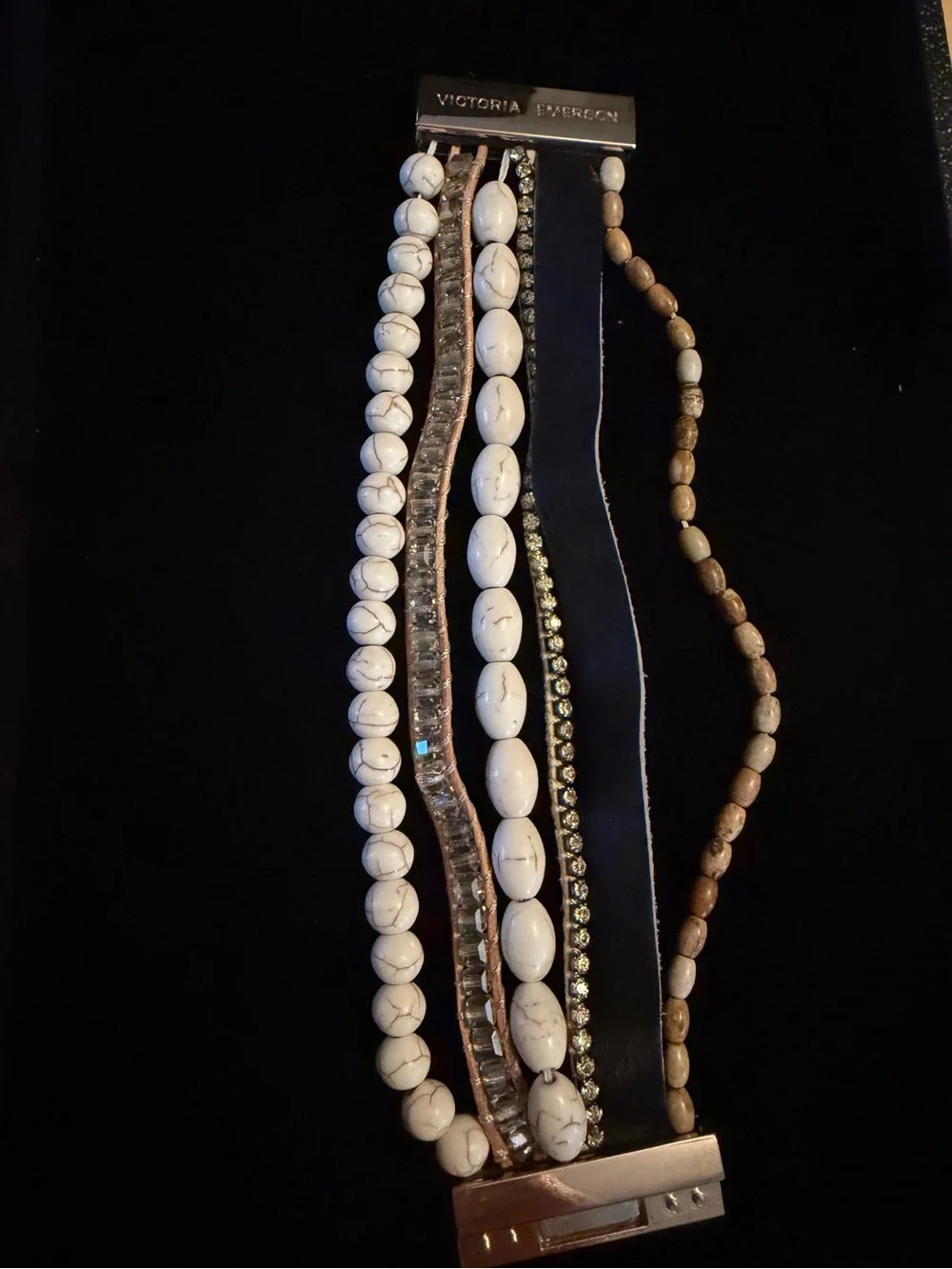 Multi-Strand White Marble & Howlite Bead Magnetic Cuff Cow Hide Strand Bracelet